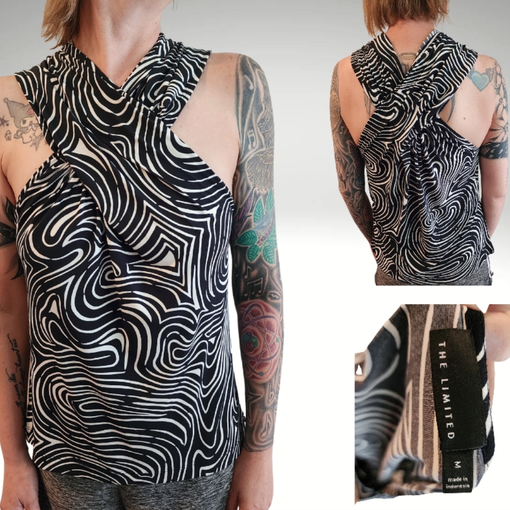 The Limited Criss-cross tank, Black and white abstract, sz M